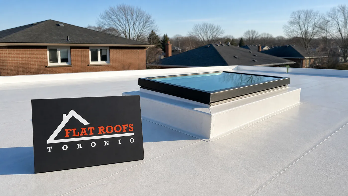 Flat roof skylight installation Toronto on a residential low-slope TPO roof with a curb-mounted skylight