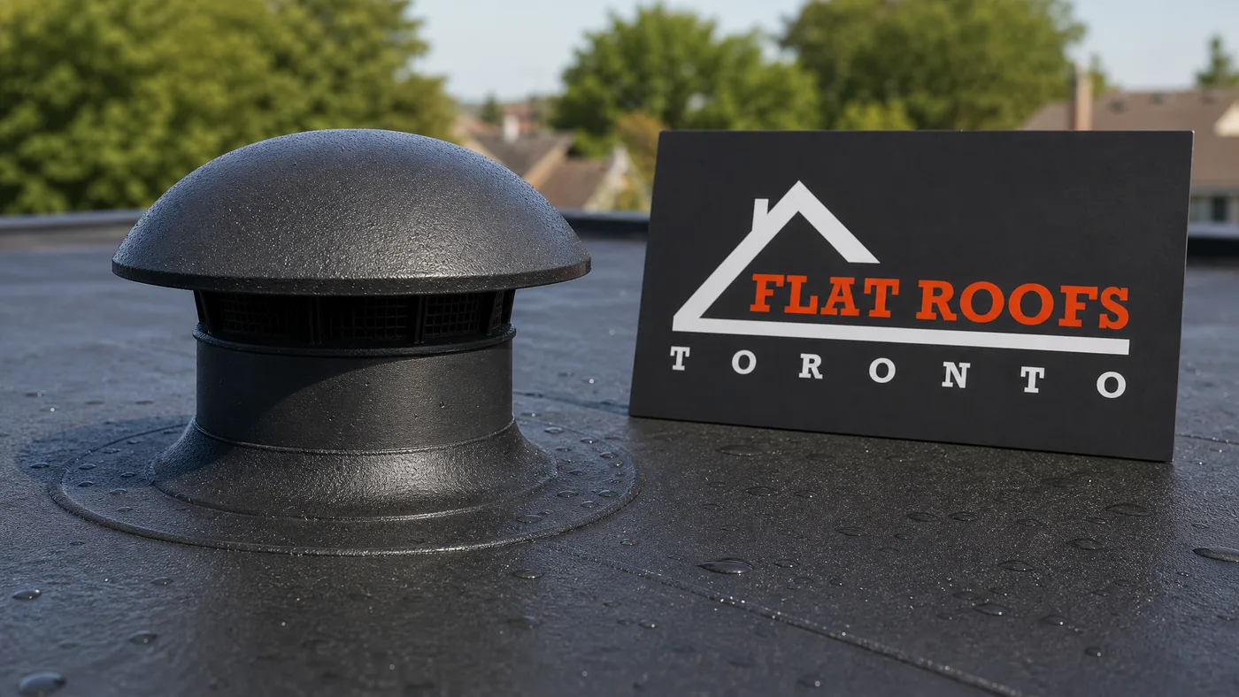 Close-up detail of a one-way breather vent sealed into a flat roof membrane releasing trapped moisture