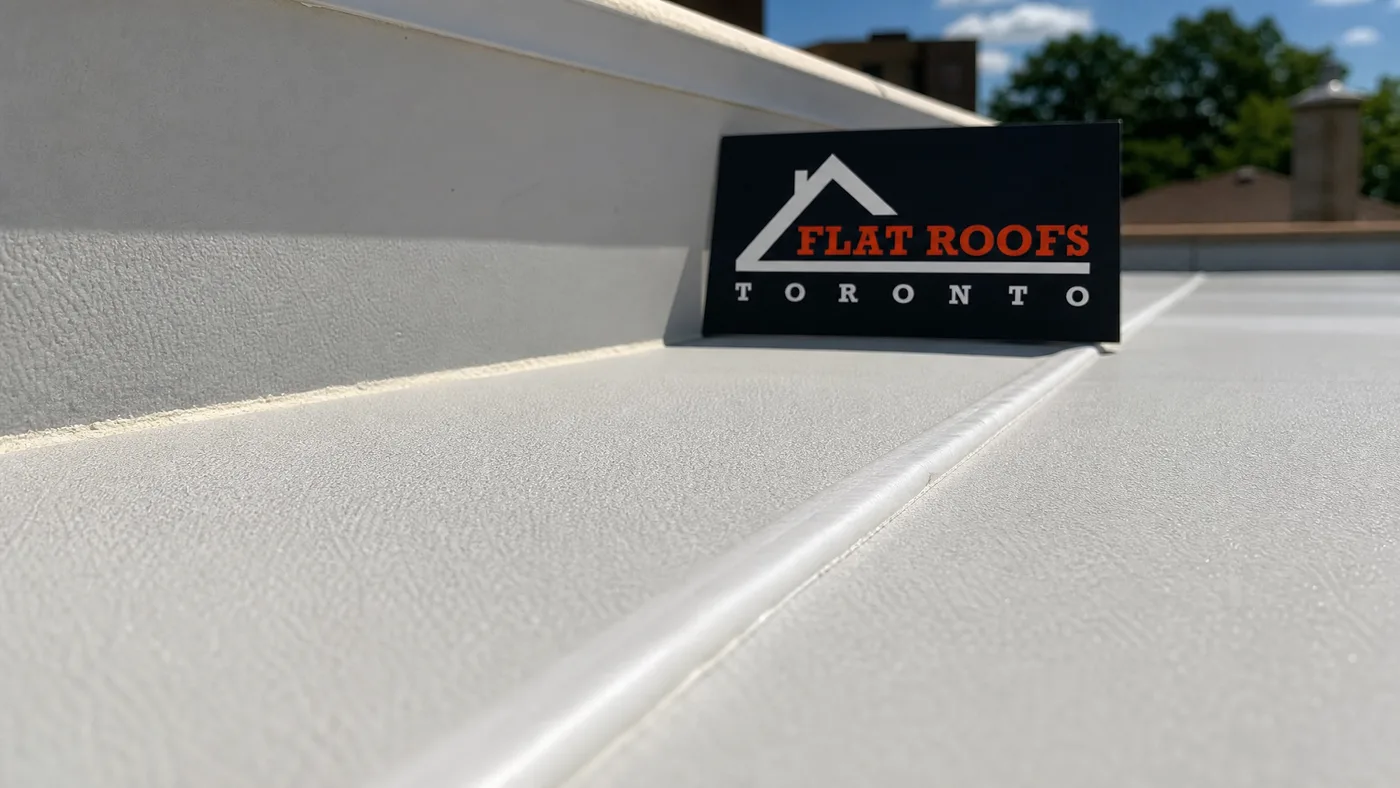 Close-up of a heat-welded TPO seam repair on a Toronto flat roof showing clean lap joint after flat roof seam failure repair