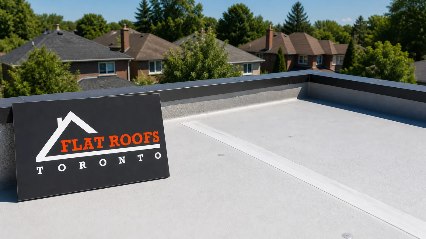 Flat roof seam failure heat waves Toronto, repaired TPO membrane seam on a Toronto residential flat roof in summer daylight