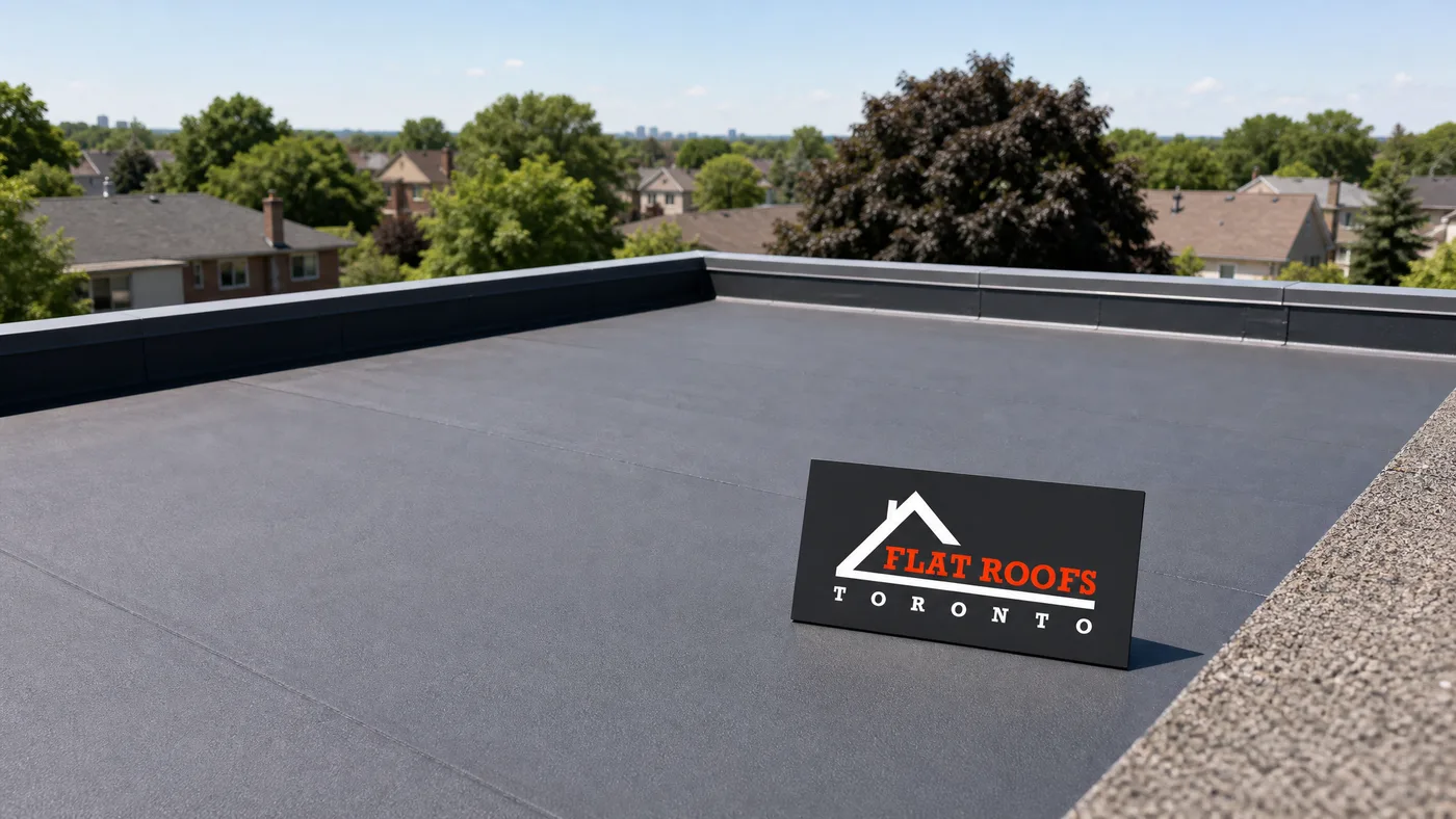 Completed flat roof repair showing a smooth membrane with no flat roof blistering bubbling Toronto homes experience in summer