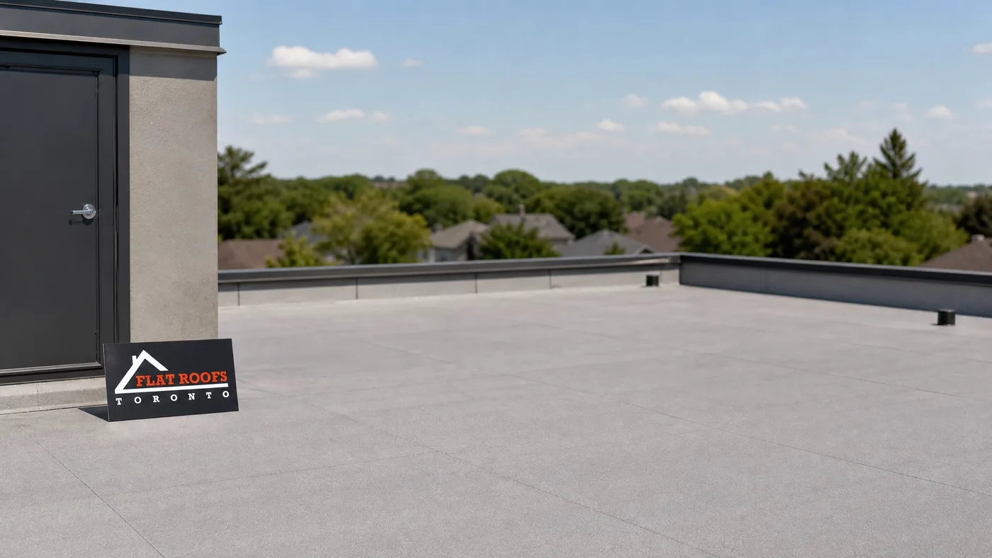 Wide establishing view of a flat rooftop in Toronto being evaluated for a green roof and rooftop garden installation