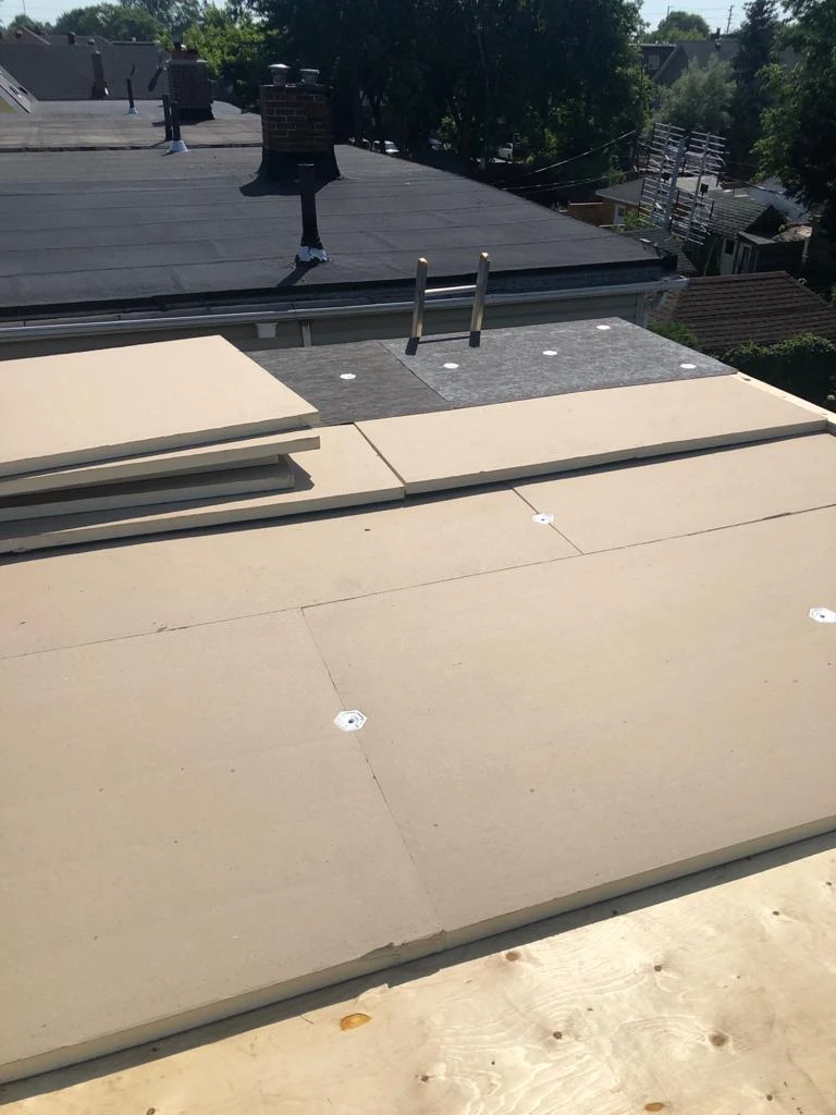 Two-ply modified bitumen torch-down membrane on a Toronto flat roof, view 10