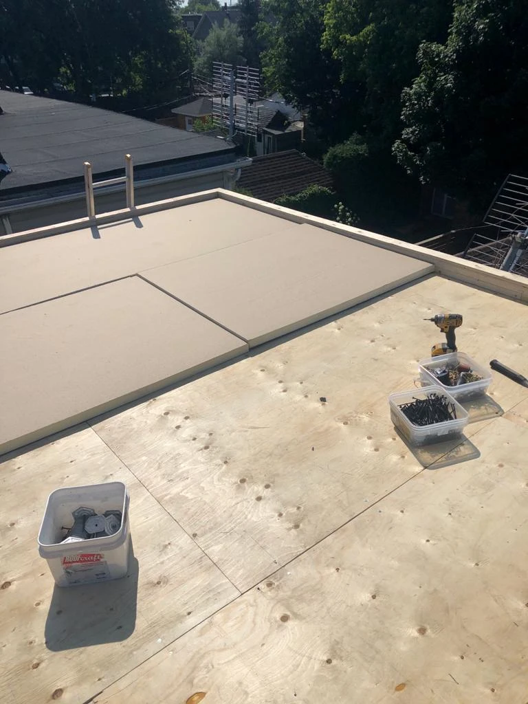 Two-ply modified bitumen torch-down membrane on a Toronto flat roof, view 4