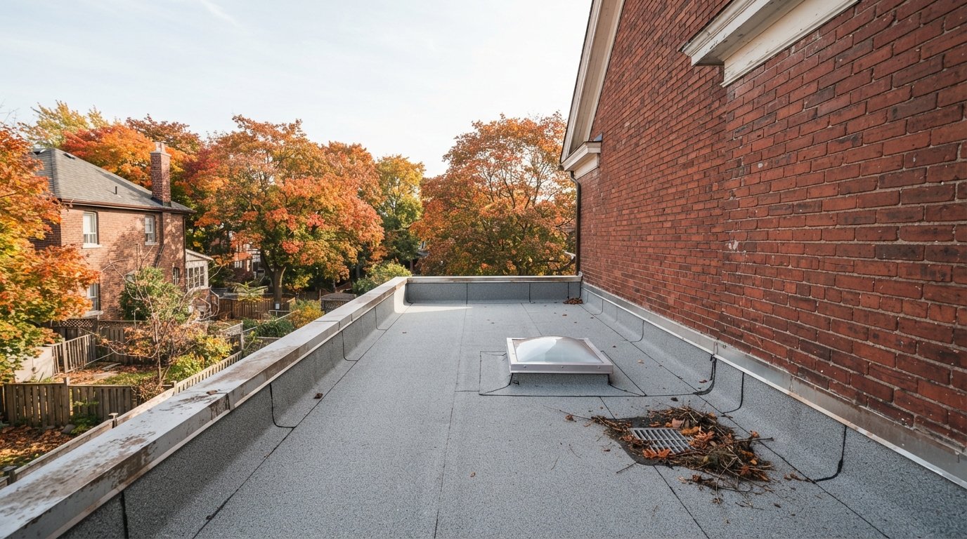 Rear addition flat roof on a Toronto semi, worth checking closely when buying a house with a flat roof